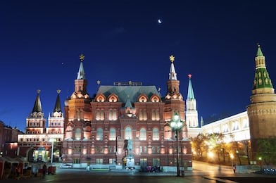 red square state historical museum of russia under the moon 