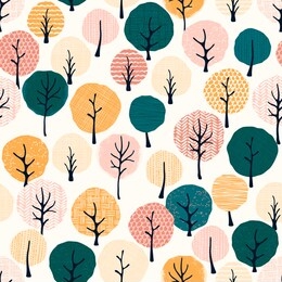 abstract seamless pattern of autumn trees with doodle texture. vector forest illustration.
