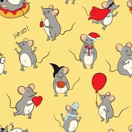 grey mouses cute vector seamless pattern. 