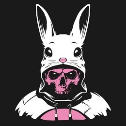 rabbit hood with human skull