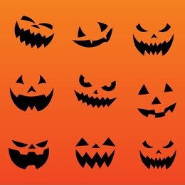 halloween pumpkin face evil scary horror illustration background pattern vector design symbol party october celebration orange decoration