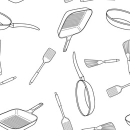 seamless pan and spatula . kitchenware  pan and spatula icon.vector illustration in sketch style.
