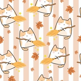 seamless pattern kawaii cute cats, cartoon animals background, vector illustration