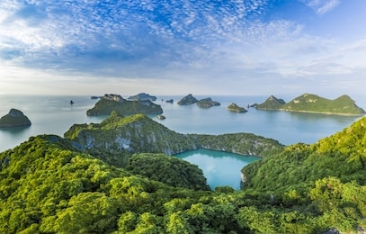 angthong national marine park, thailand islands natural background sea land beach sky water ocean gulf of thailand no people copy space yachting yacht sail boat sailing adventure escape drone aerial