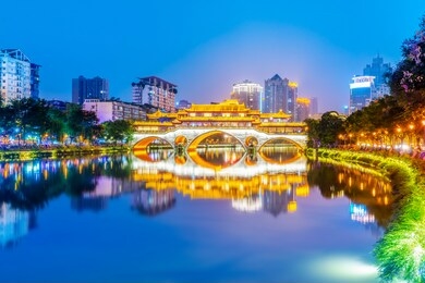 nightscape architectural landscape of chengdu city, sichuan prov