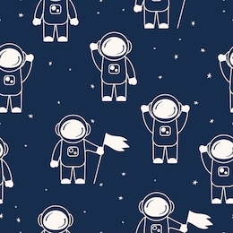 seamless pattern with cute astronauts. cartoon spaceman silhouette background. futuristic cosmonaut wallpaper for kids.