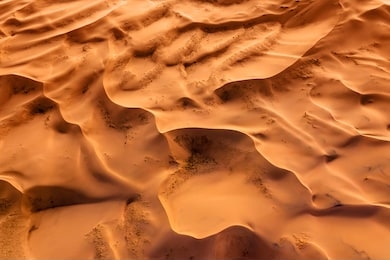 aerial top view on sand dunes in gobi desert, mongolia
