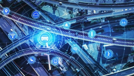 transportation and wireless communication network concept. automotive technology. 5g. internet of things.