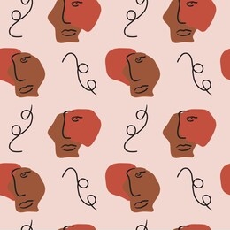 abstract trendy seamless pattern with different shapes, lines and silhouettes of human's faces in warm earthy colours. brown, beige, terracotta, pink, pastel. modern textile, branding, packaging.