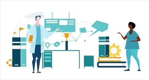 doctor award winner. medical and health concept illustration. doctor talking to the stuff