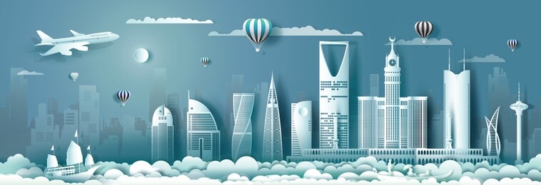 travel saudi arabia with modern building, skyline, skyscraper. business brochure modern design.travelling to arab landmarks of asian with architecture and cityscape background.vector illustration