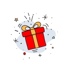 hand drawn falling gift with confetti in doodle style.sketch gift. vector illustration on white background.