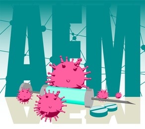 abstract virus image on backdrop and afm text. afm virus danger relative illustration. medical research theme. virus epidemic alert. acronym afm - acute flaccid myelitis