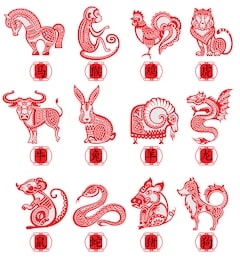  chinese zodiac signs. set of symbol animals.