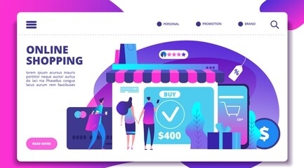 online shopping concept. modern payment technology with mobile phone in on-line shop. website design of internet store