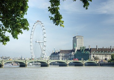 the london eye ferris wheel on the banks of the river thames,