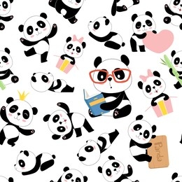 panda pattern. traditional asian cute china baby bears seamless illustrations with animals characters