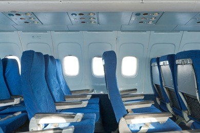 passenger seats interior of salon of the tu 154 plane