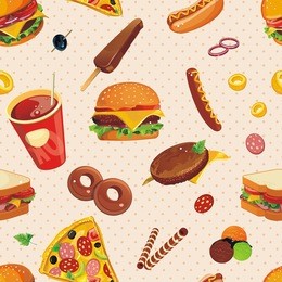 elegance beautiful seamless fast food pattern, vector illustration