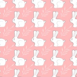 seamless pattern with funny white rabbits on pink background. animal illustration. cute print design. art for different purposes. ready-to-use design template. vector illustration.