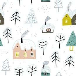 winter village landscape. vector seamless pattern. creative christmas background.
