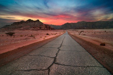 desert road at sunset