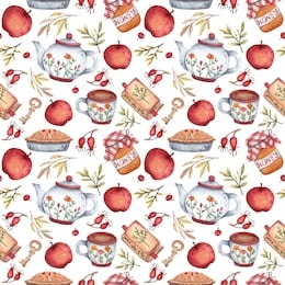 seamless watercolor pattern on the cozy autumn theme.
