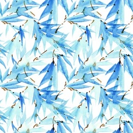 watercolor and ink illustration of tree leaves branch on white background, sumi-e and u-sin oriental traditional painting. seamless pattern.