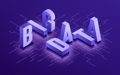 big data isometric typographic technology vector background. 