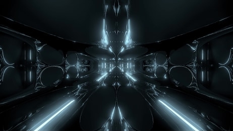 futuristic sci-fi tunnel corridor building with nice reflection 3d illustration wallpaper background