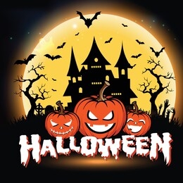 halloween night background with full moon, halloween banners with pumpkins