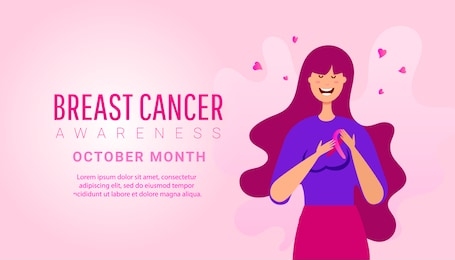 breast cancer awareness month illustration of woman for help and support on pink background. world breast cancer day.
