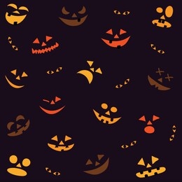 halloween seamless pattern with pumpkins faces