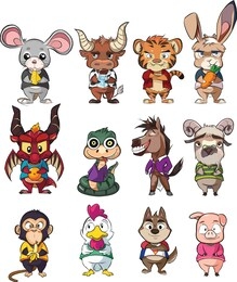 cute 12 chinese zodiac signs consisted of 12 different animals 