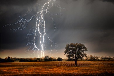 lightning over field