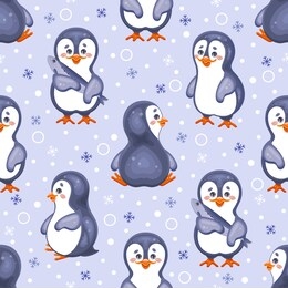 cute penguins seamless pattern. vector illustration