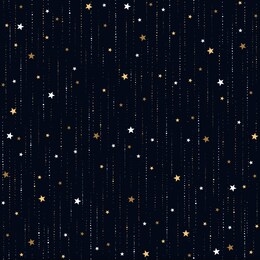 vector seamless galaxy pattern with gold and white star rain. golden space on dark blue background