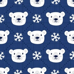 vector seamless pattern with cute polar bears. winter holiday texture with bear faces. christmas design for wrapping paper. bright winter background with animals and snowflakes.