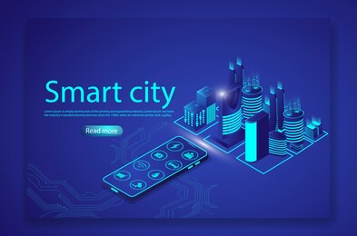 isometric city and capital intelligent buildings. website template and landing page design. vector illustration in 3d style.