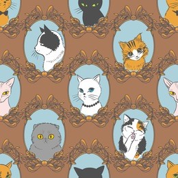 funny retro seamless pattern with cats. vector illustration