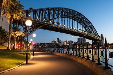 sydney harbour bridge at dusk in sydney, australia