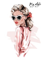 hand drawn beautiful young woman in sunglasses. stylish girl. fashion woman look. sketch. vector illustration.