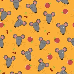 flat hand drawn color seamless pattern. cute  animal,mouse cartoon character. wrapping paper, kid textile, background design