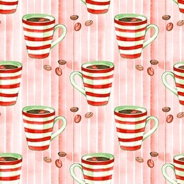 seamless watercolor pattern with hot winter drink . coffee, chocolate, mulled wine, cinnamon and other elements