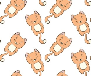 seamless pattern of cute cats in kawaii style. cartoon animals vector illustration.