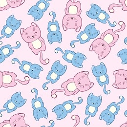 seamless pattern of cute cats in kawaii style. cartoon animals vector illustration.
