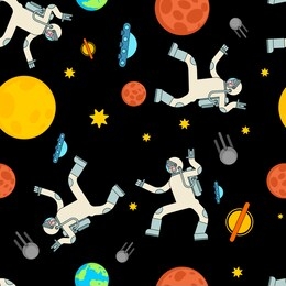 astronaut dance in space pattern seamless. spaceman dancer background. cosmonaut disco texture. vector ornament
