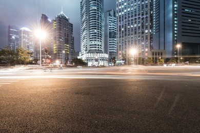 the light trails on the modern building background in shanghai china