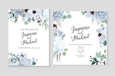 winter grey and green jade color vector design cards. echeveria succulent, anemone, hydrangea, cotton, brunia, rose, eucalyptus, greenery. trendy pastel wedding frames collection.isolated and editable