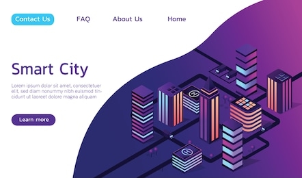 isometric vector smart city 3d illustration. include neon city, trees, roads, transport. 